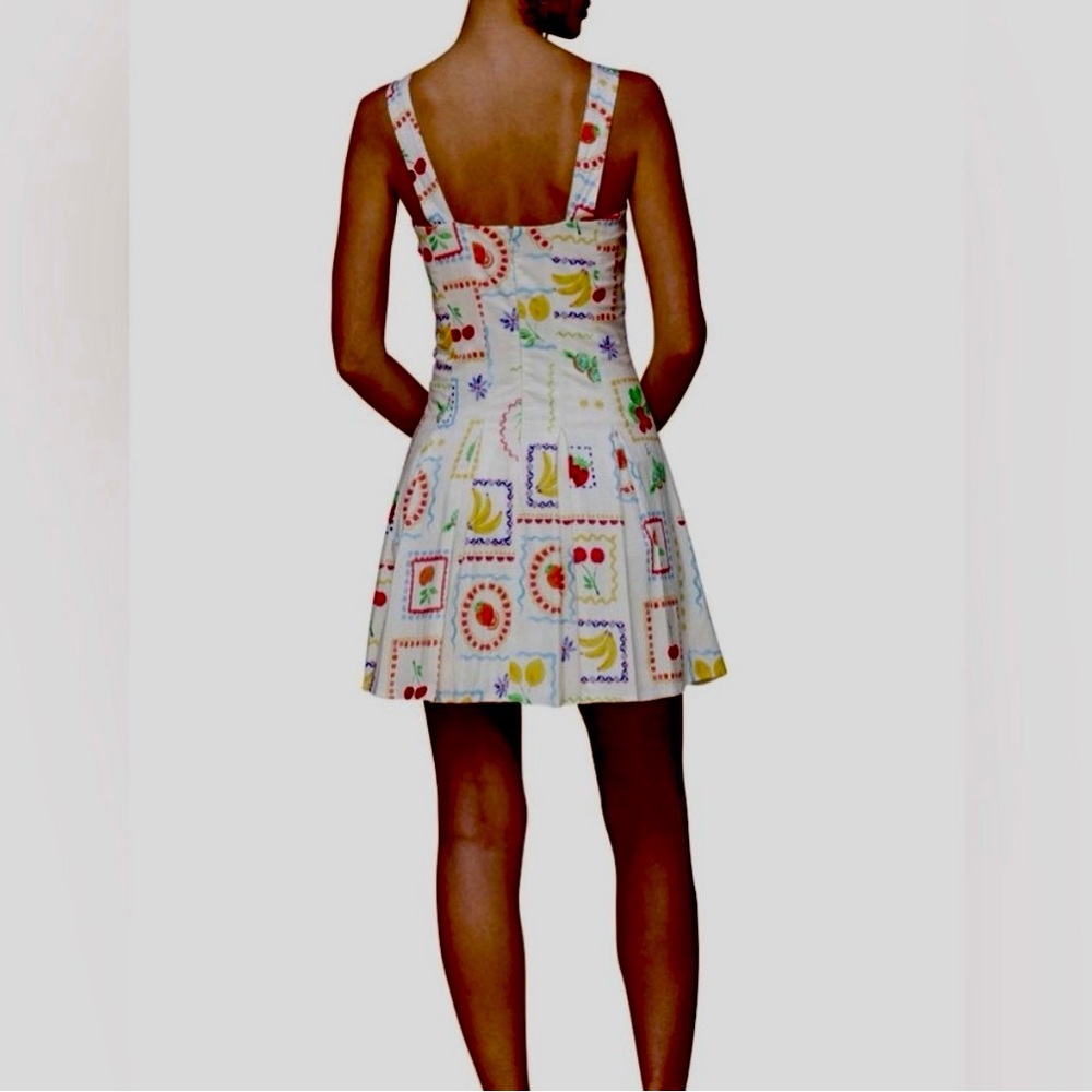 New Avec Les Filles Fruit-Print Flared Mini Dress - Picture 3 of 14